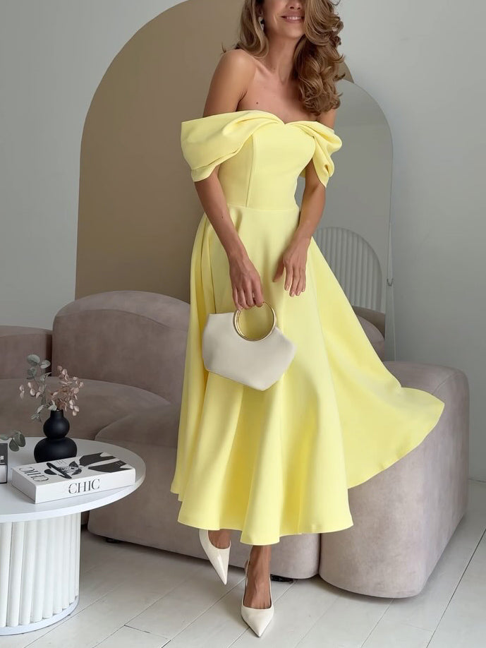 Candela | Elegancka sukienka maxi z odkrytymi ramionami i drapowaniem
