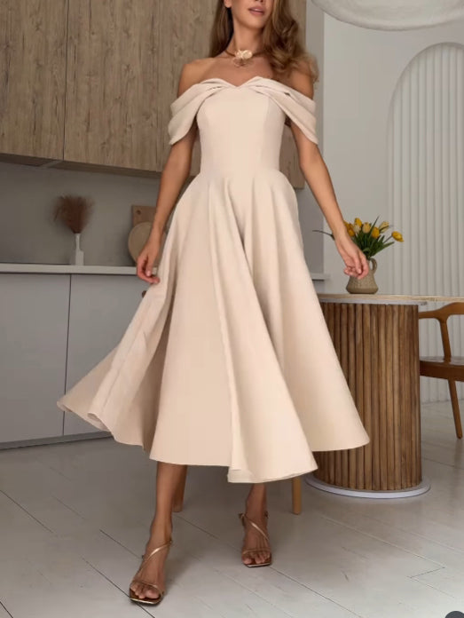 Candela | Elegancka sukienka maxi z odkrytymi ramionami i drapowaniem