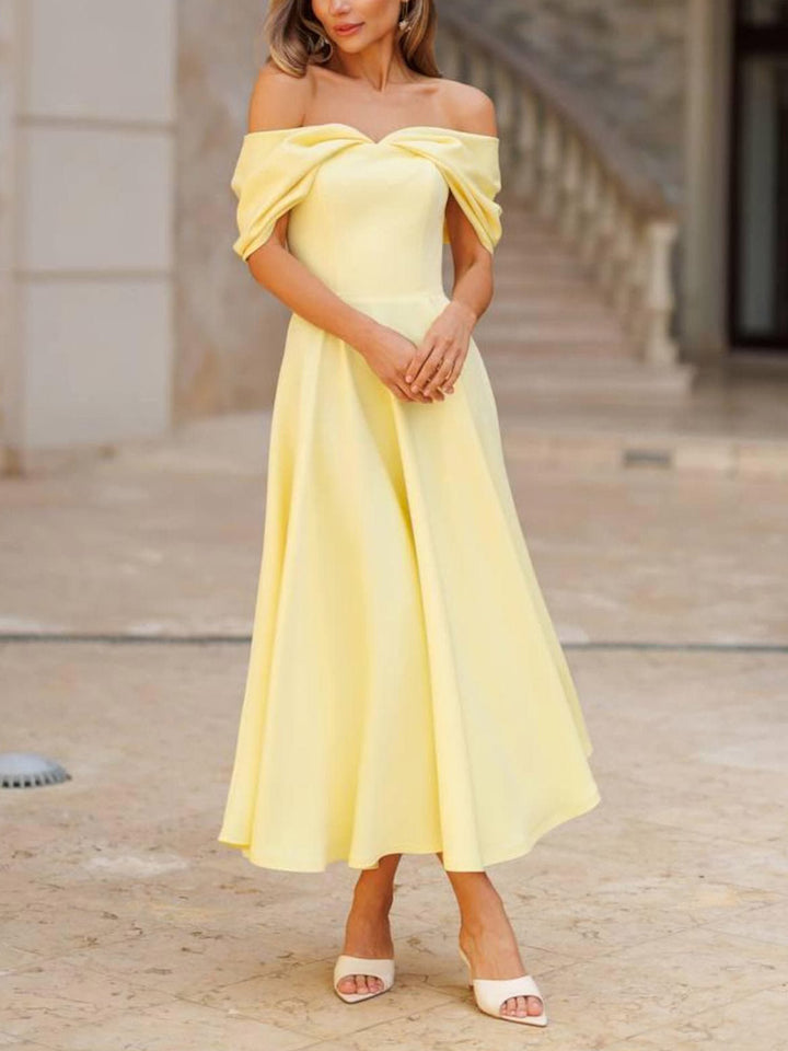 Candela | Elegancka sukienka maxi z odkrytymi ramionami i drapowaniem