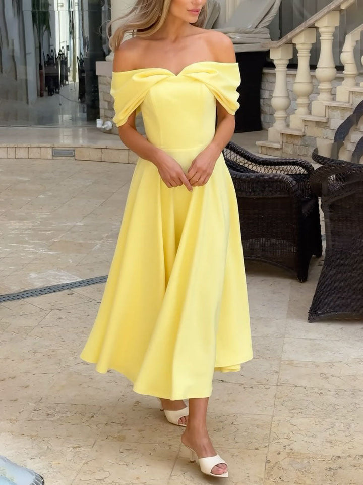 Candela | Elegancka sukienka maxi z odkrytymi ramionami i drapowaniem