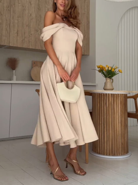 Candela | Elegancka sukienka maxi z odkrytymi ramionami i drapowaniem