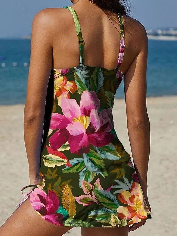 Fiesta – Tankini w kwiatowy wzór z szortami, efekt wyszczuplający brzuch