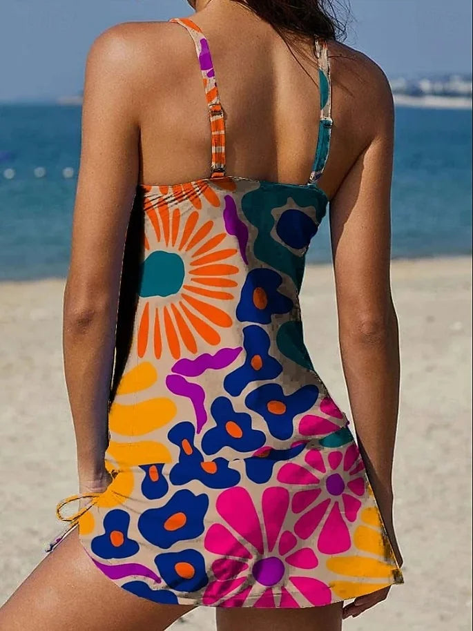 Fiesta – Tankini w kwiatowy wzór z szortami, efekt wyszczuplający brzuch