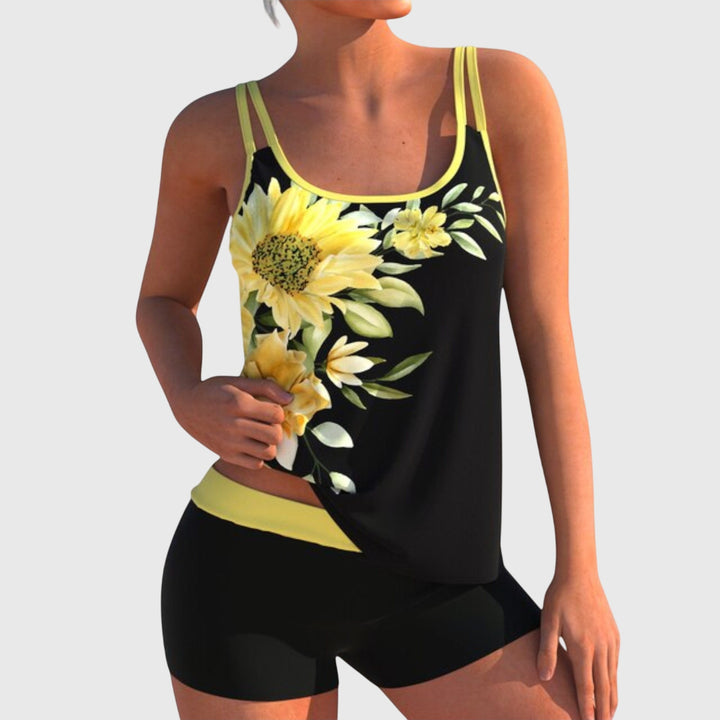 Flor – Tankini kwiatowy z szortami, efekt wyszczuplający brzuch