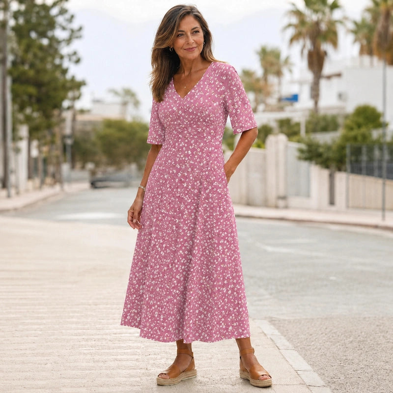 PALOMA | ELEGANCKA SUKIENKA MIDI W GROSZKI