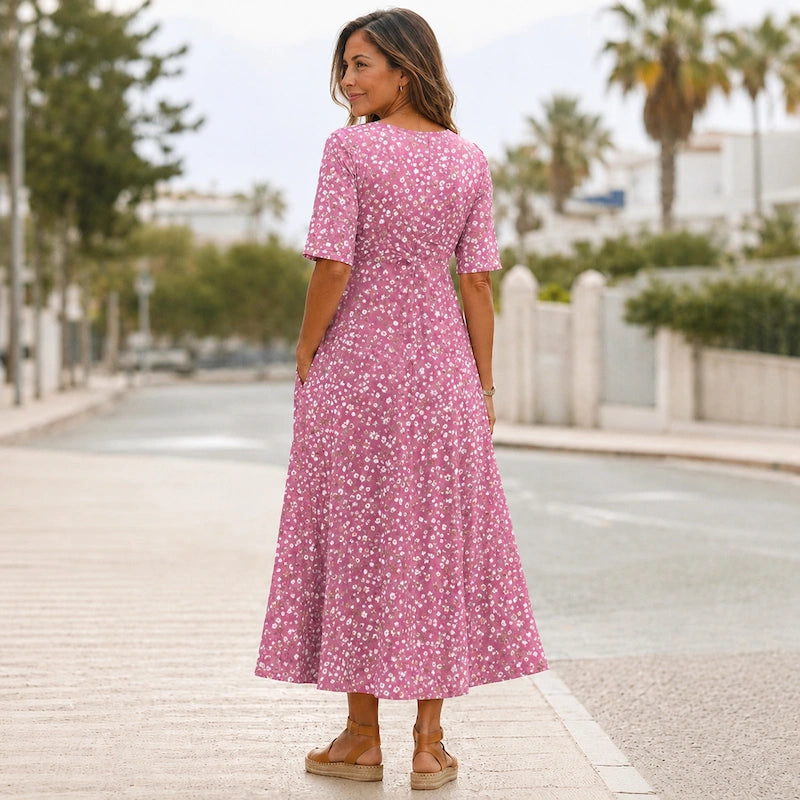 PALOMA | ELEGANCKA SUKIENKA MIDI W GROSZKI