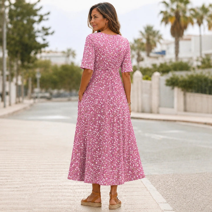 PALOMA | ELEGANCKA SUKIENKA MIDI W GROSZKI