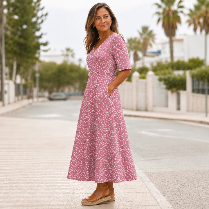 PALOMA | ELEGANCKA SUKIENKA MIDI W GROSZKI