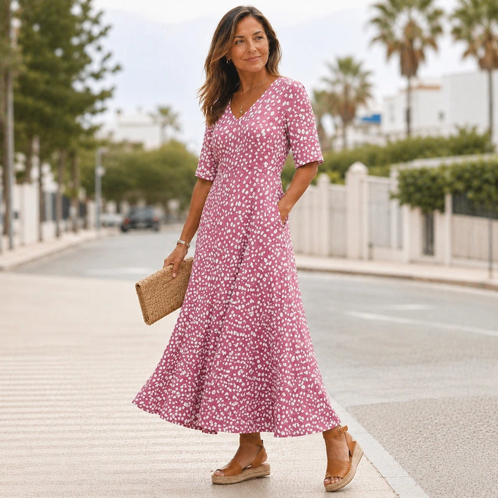 PALOMA | ELEGANCKA SUKIENKA MIDI W GROSZKI