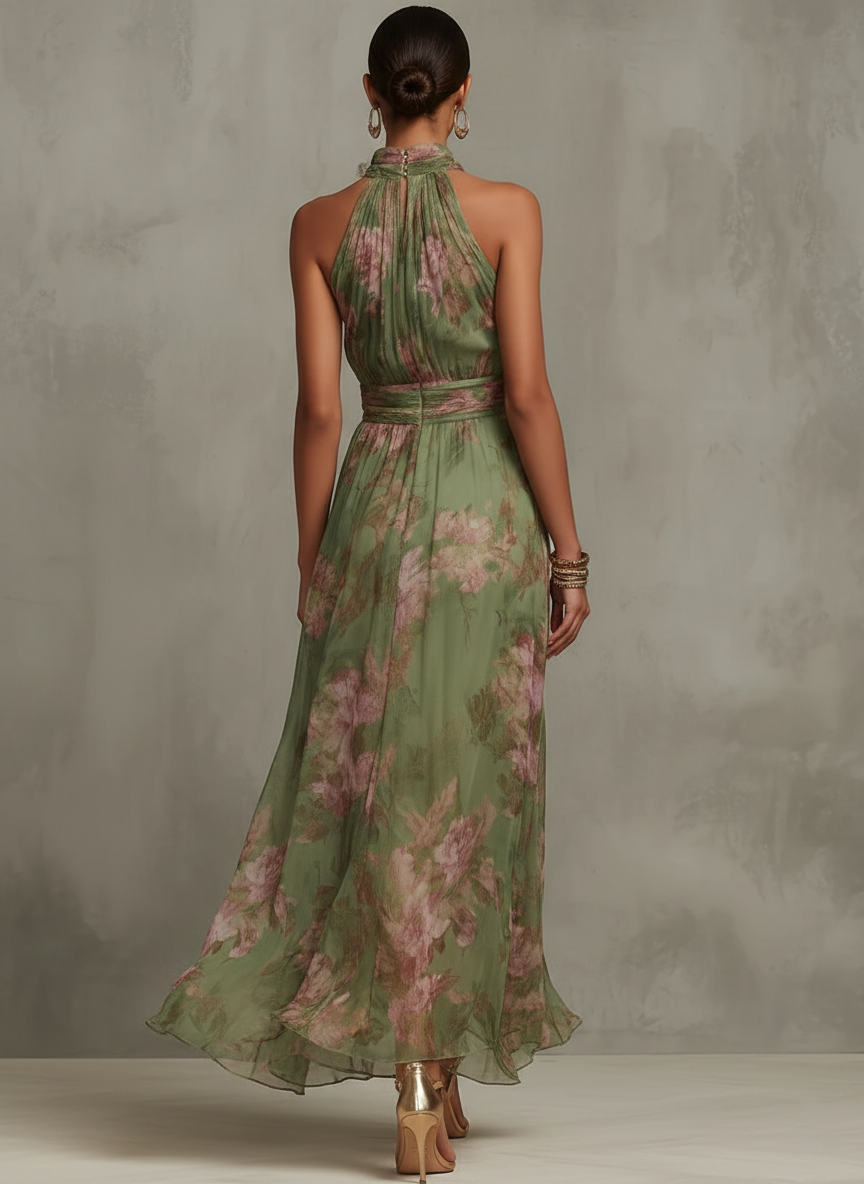 Livia | Sukienka maxi w kwiaty z dekoltem halter