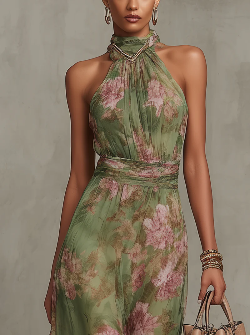 Livia | Sukienka maxi w kwiaty z dekoltem halter