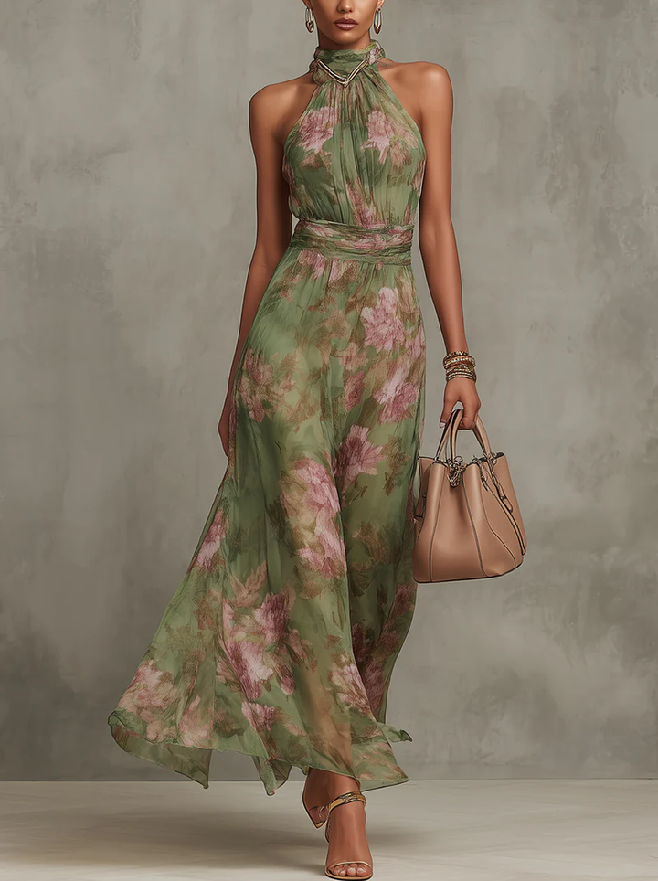 Livia | Sukienka maxi w kwiaty z dekoltem halter