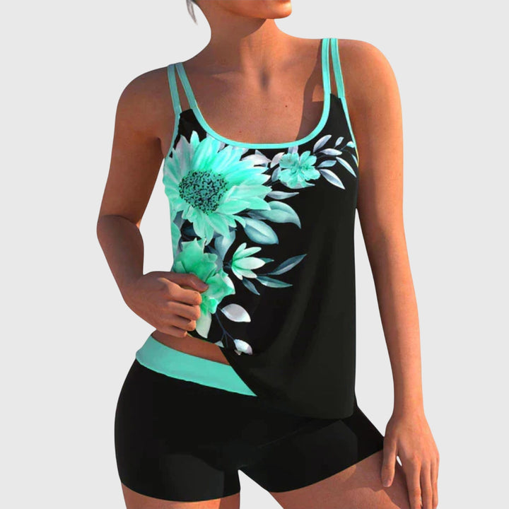 Flor – Tankini kwiatowy z szortami, efekt wyszczuplający brzuch