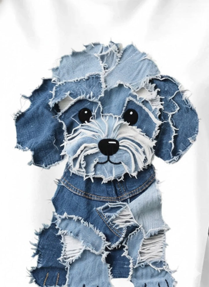 Luz™ | Bluza typu Patchwork z Denimu z Futrzanym Psem
